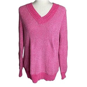 Belle by Kim Gravel Chenille V Neck size S pink barbie